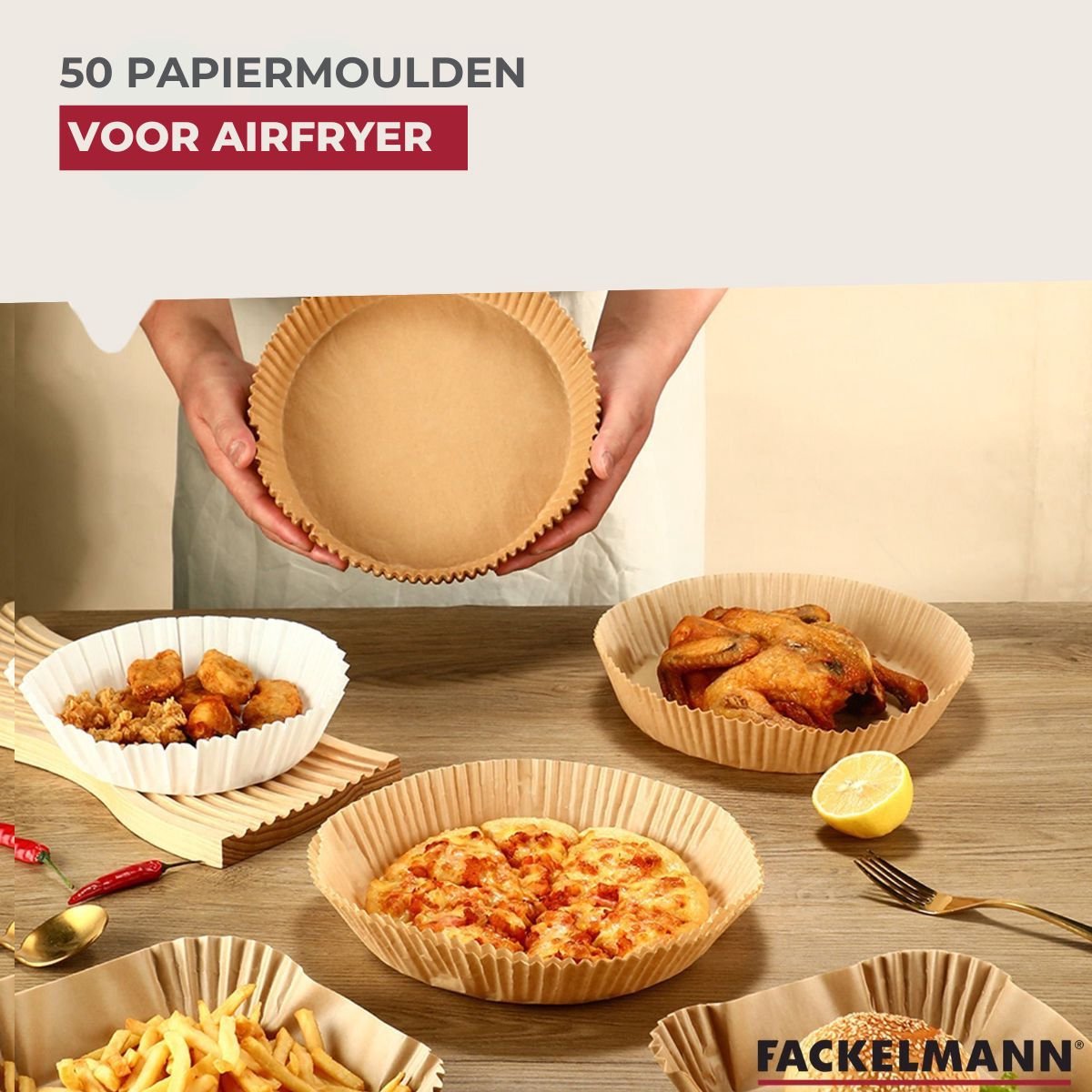 50 Papieren bakvormpjes voor airfryer vierkant 16 cm Fackelmann Diversen