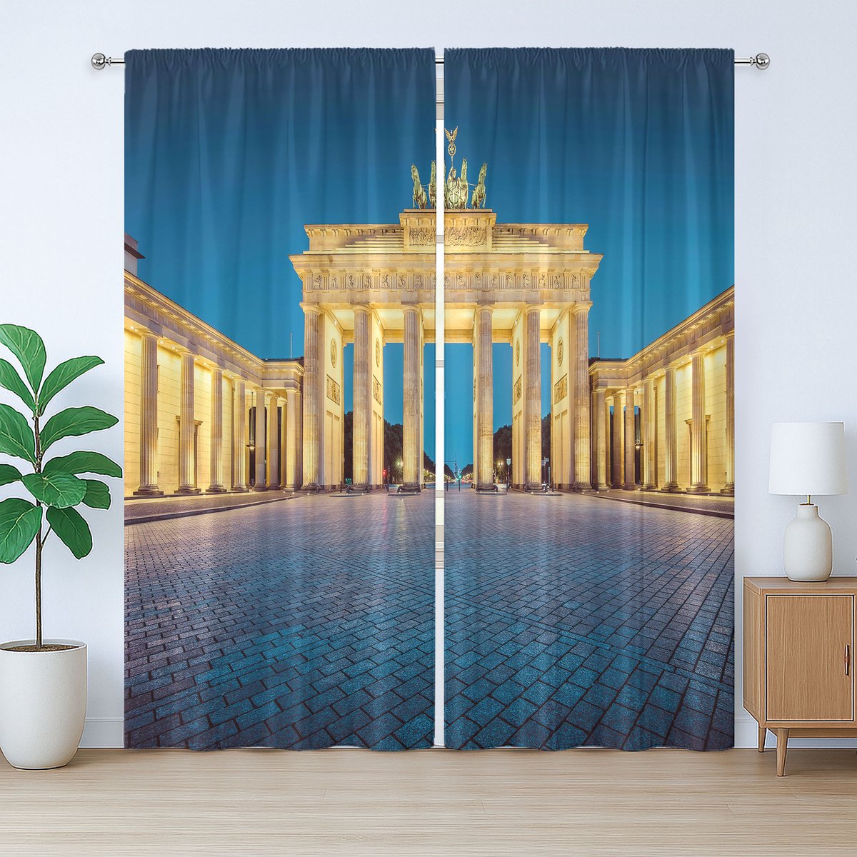 ABAKUHAUS Rustiek reisgordijn, Brandenburgse Poort, Universele gordijnen met lussen en haken voor de woonkamer, 280 x 225 cm, Blauw Geel Roze