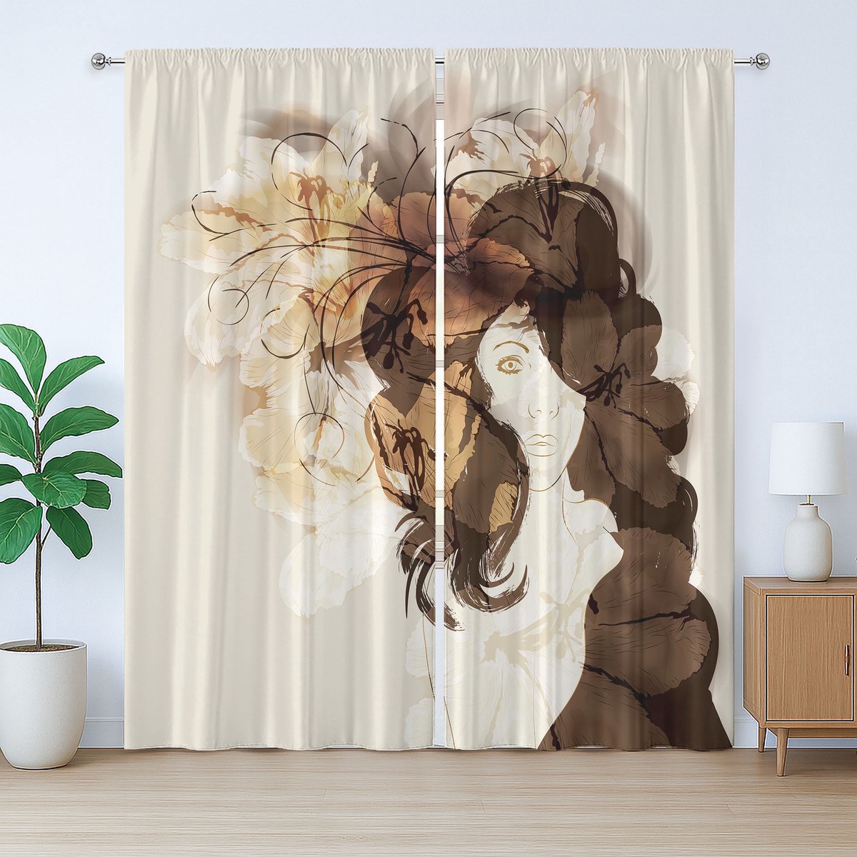 ABAKUHAUS Vrouwelijk Rustiek Gordijn, Abstract Bloemenpatroon, met Bandjes en Haken voor de Woonkamer, 280 x 175 cm, Multicolor
