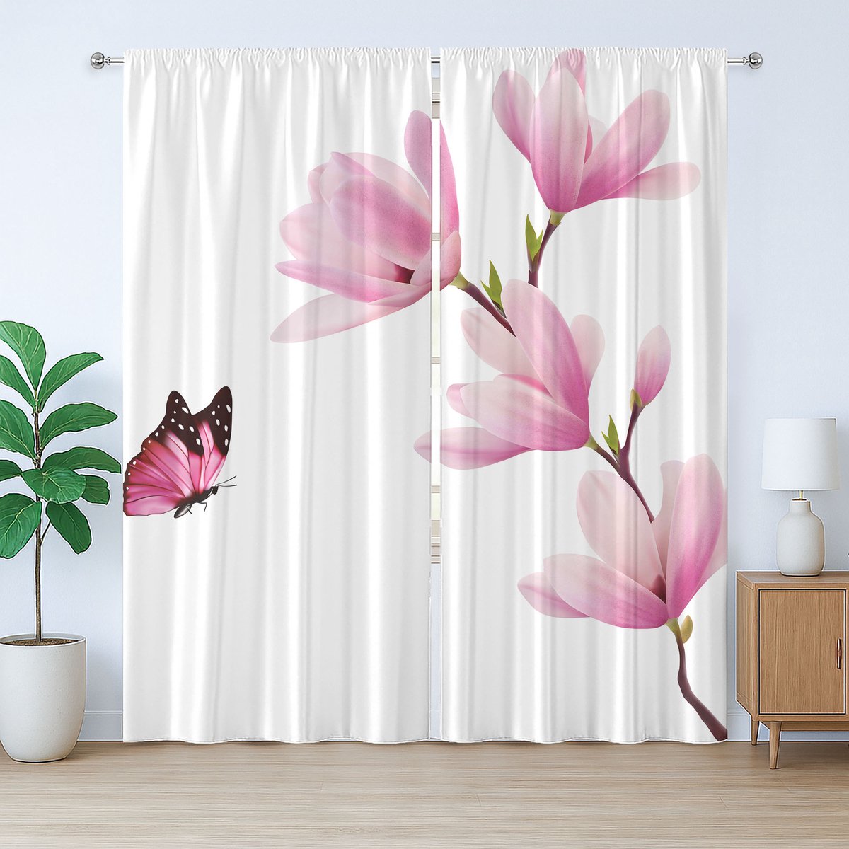 ABAKUHAUS Natuurlijke rustieke gordijnen, takken, bloesem, met lussen en haken voor de woonkamer, 280 x 225 cm, roze, bordeauxrood