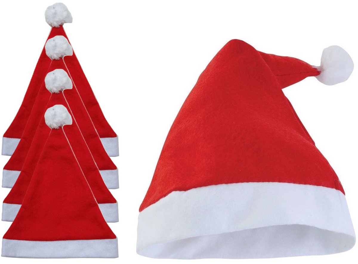5x faram party kerstmuts - rood-wit - acryl - volwassenen
