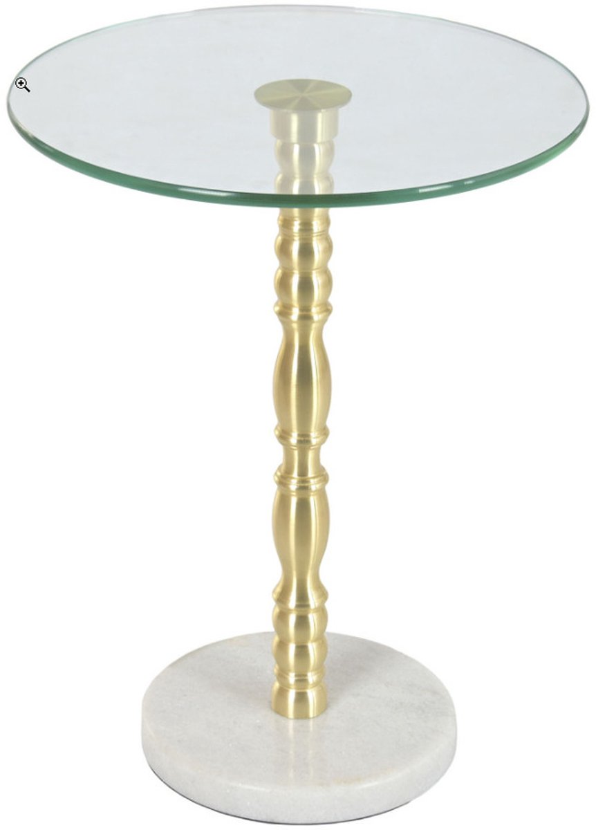 Atmosphera Bijzettafel / salontafel Palace - goud - glas / marmer - rond - D41 x H53 cm - luxe wonen Goudkleurig