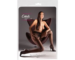 Cottelli Collection – Satijnglans Erotische Kousen met Open Kruis en Uitnodigend voor Seks – Maat XL - Zwart