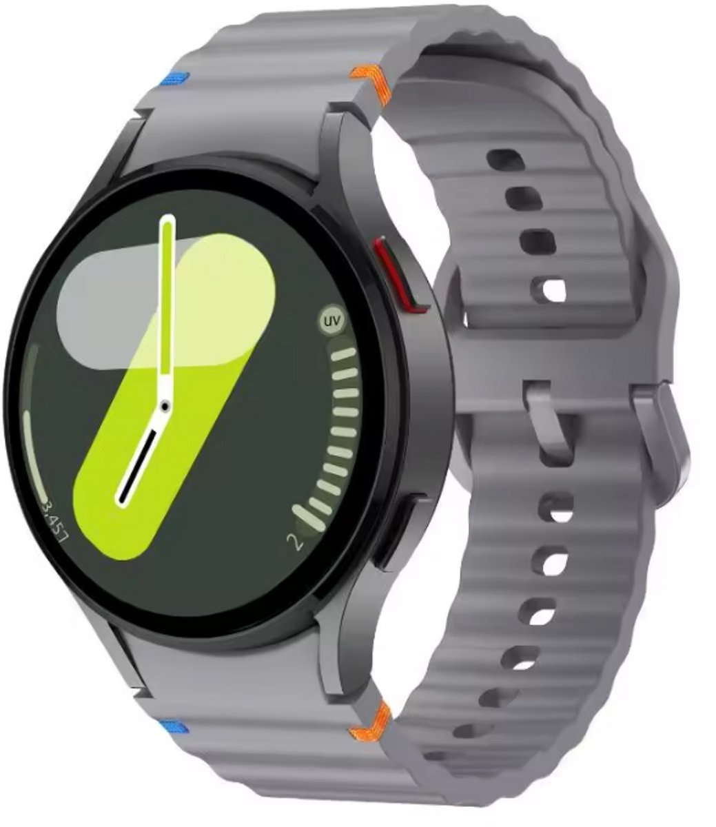 New Age Devi - Siliconen Wave Bandje geschikt voor Samsung Galaxy Watch 7 40 44mm 6 Classic 5 Pro 4 Classic - donkergrijs - Strap-it