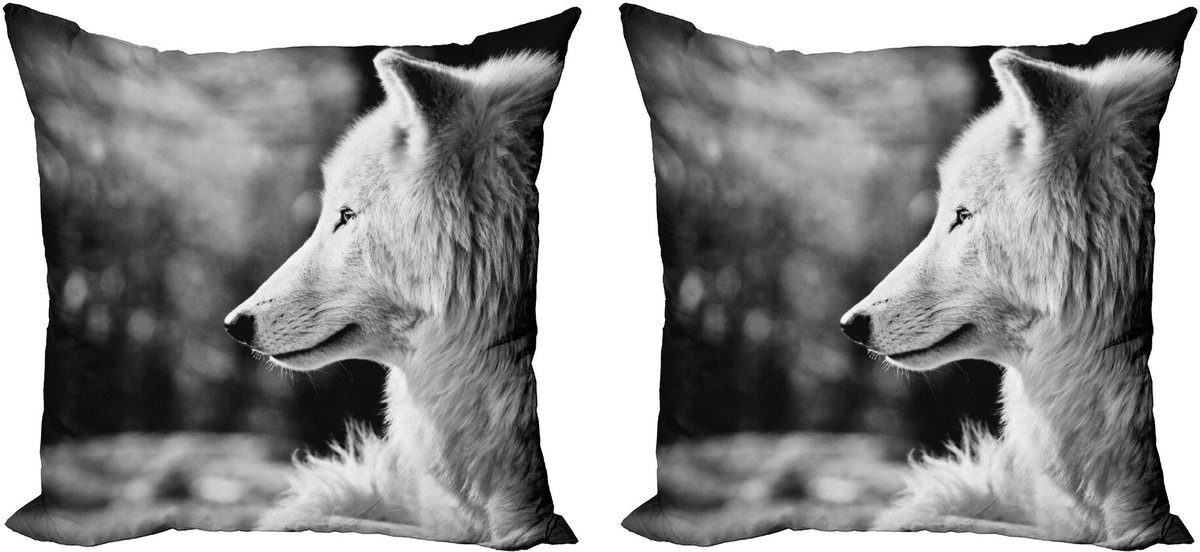 ABAKUHAUS Wolf Kussensloopset (2 stuks), Wolf Portret, Dubbelzijdige Digitale Print Decoratie met Ritssluiting, 50 cm, Lichtgrijs