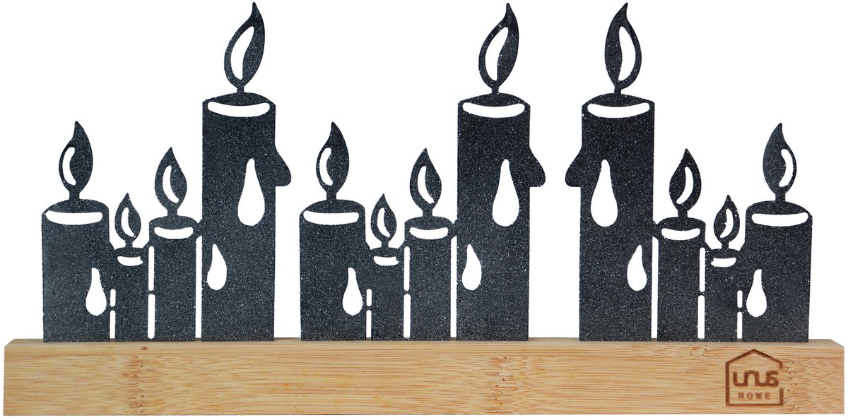 UNUS Staander kaarsen metaal silhouette sneeuwlook zwart wit kerstdecoratie
