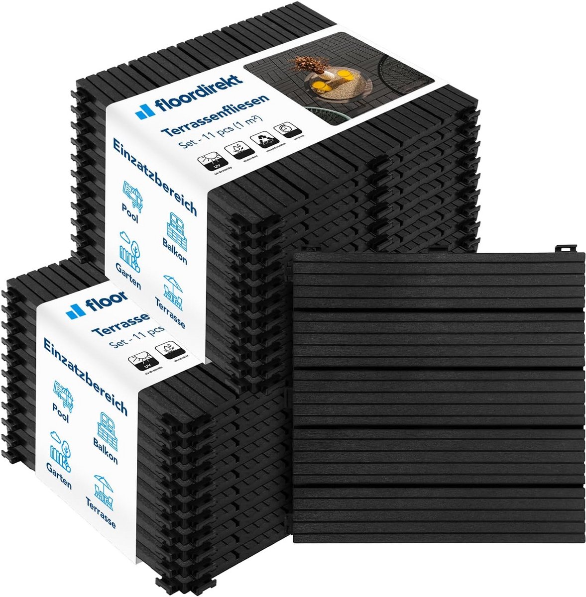 Tuintegels Kliksysteem Waterdoorlatend Antraciet 30x30 cm 2 m²