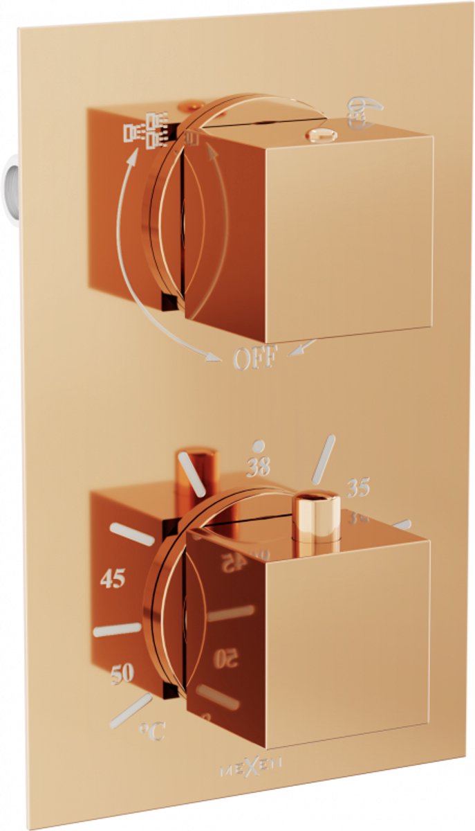 Mexen Cube thermostatische bad-douchekraan met 2 uitgangen, roze goud - 77502-60