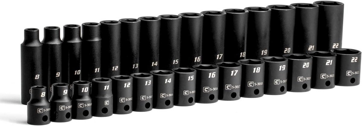 Slagsleutelopzetstukken Set Metrisch 3/8 Inch Aandrijving Diep en Ondiep 30-Delig Chroom-Molybdeen