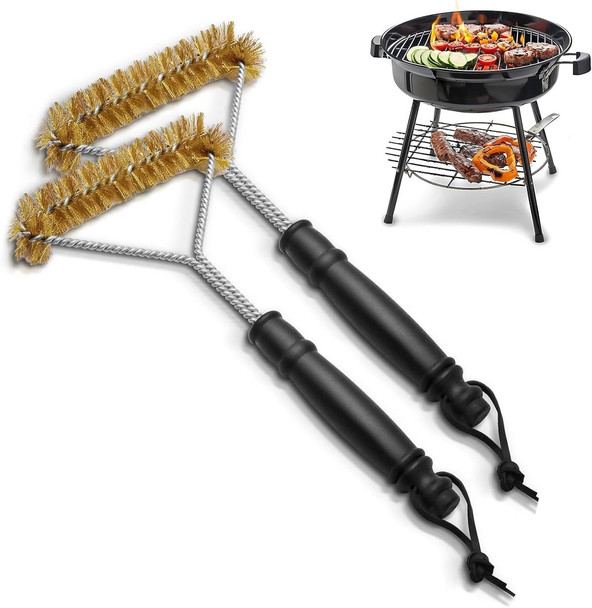 Grillborstel, 30 cm, driehoekig, lang handvat, geschikt voor gas-, kool- en elektrische grill