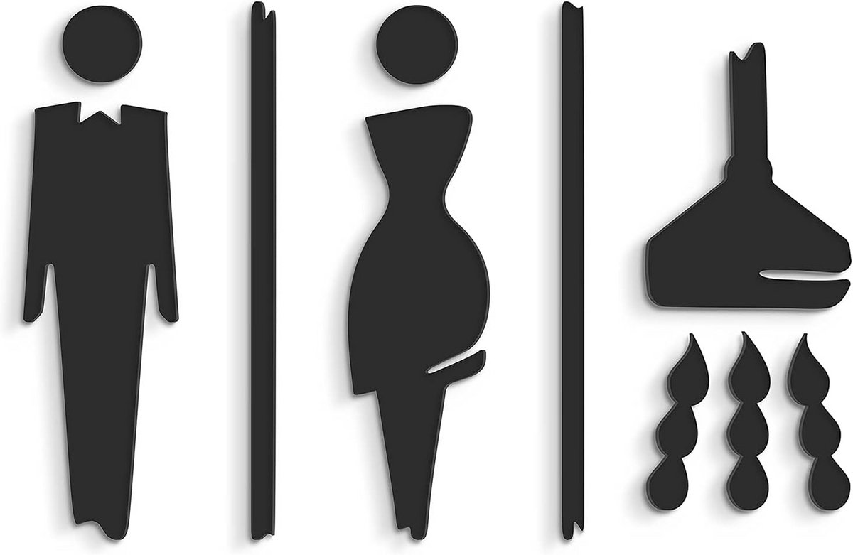 Moderne Toilet Deurstickers Zelfklevend - 15cm Reliëf Heren Dames Toiletbord