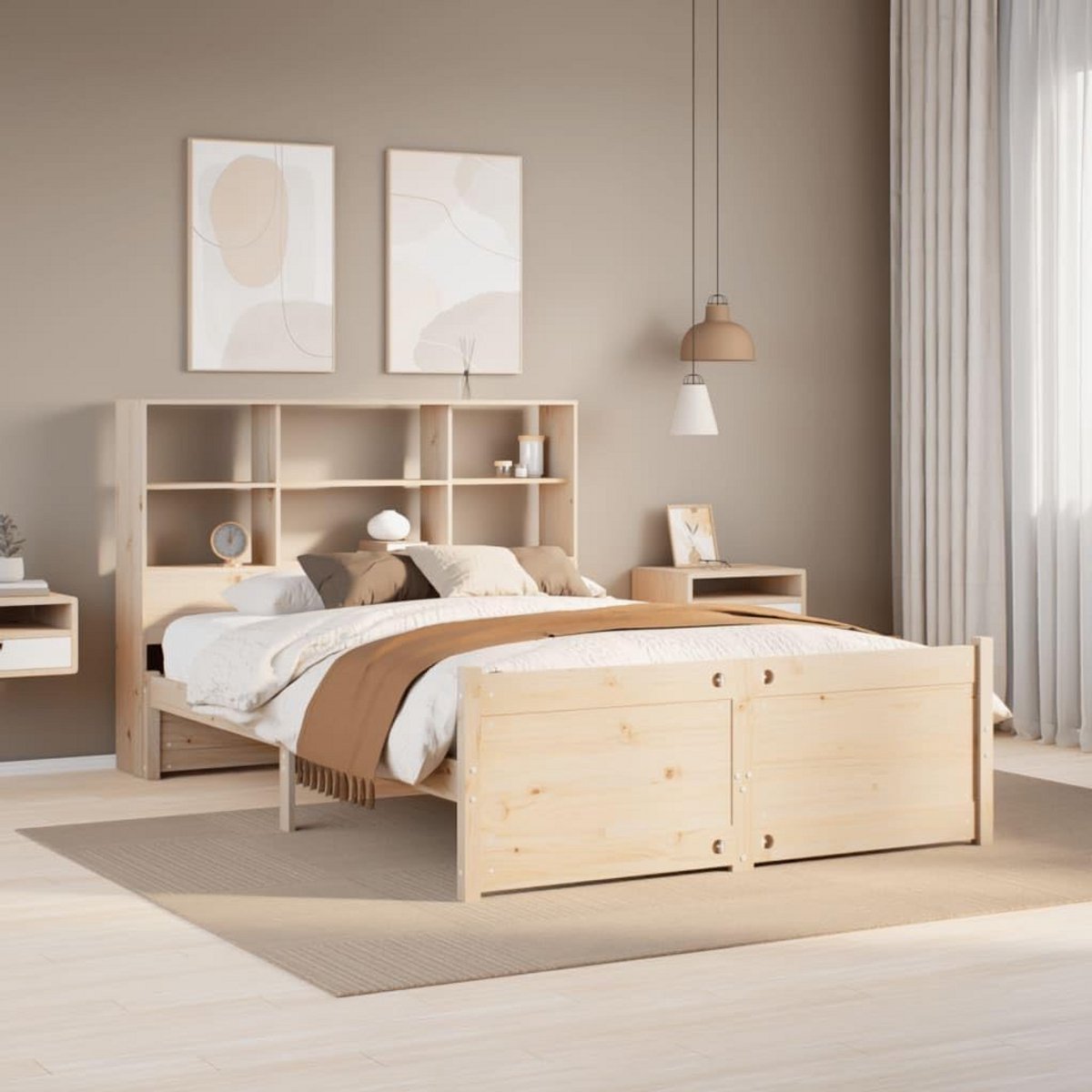 Bed met Boekenkast Opslagruimte Massief Grenenhout 120x200 cm