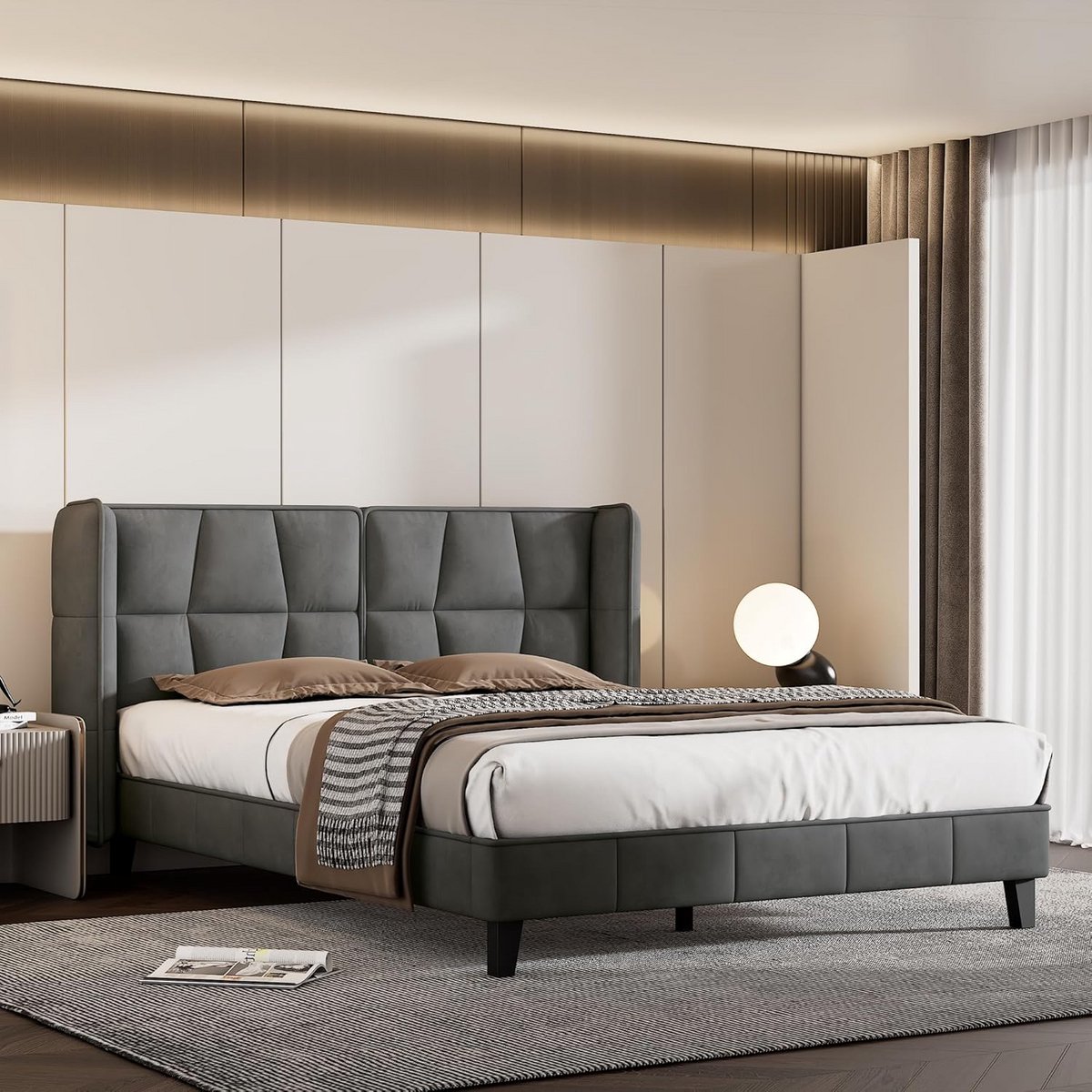 Gestoffeerd Tweepersoonsbed 140x200 cm met Lattenbodem en Hoofdeinde - Grijs Velvet