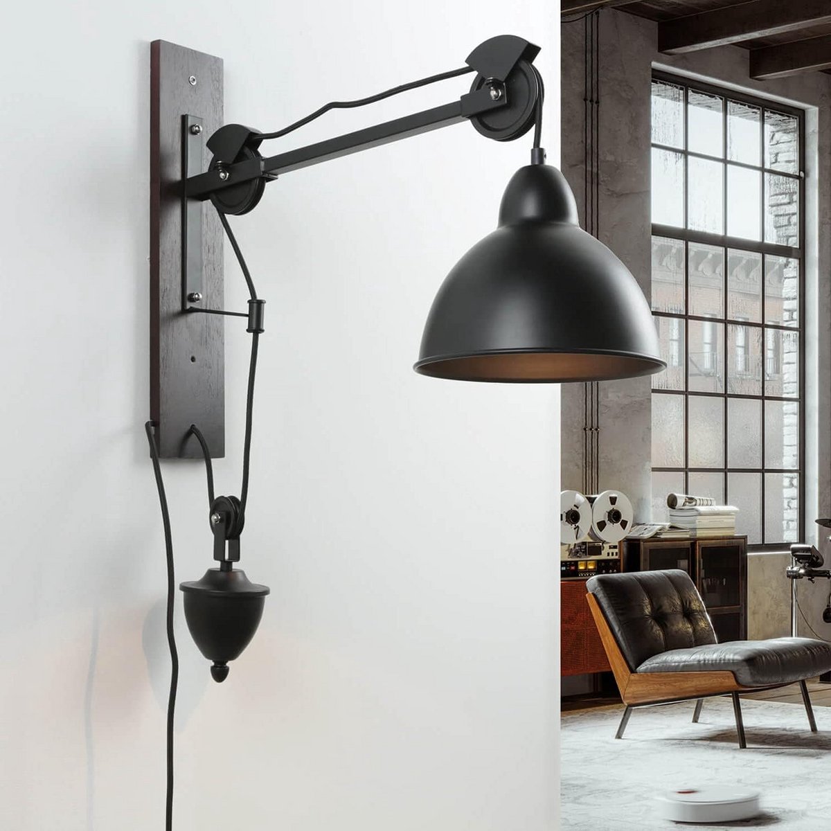 Verstelbare Wandlamp met Hout en Metaal - Industrieel Design Wandlamp Woonkamer