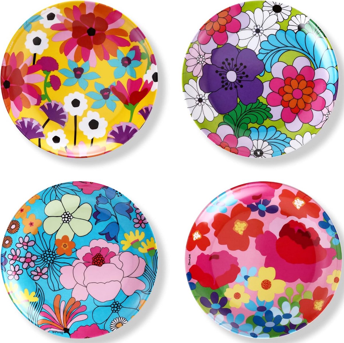 4 stuks Melamine Borden - 11 inch - Kleurrijk Dessertbordenset - Glanzend - Geschikt voor binnen en buiten - Various Garden Flowers