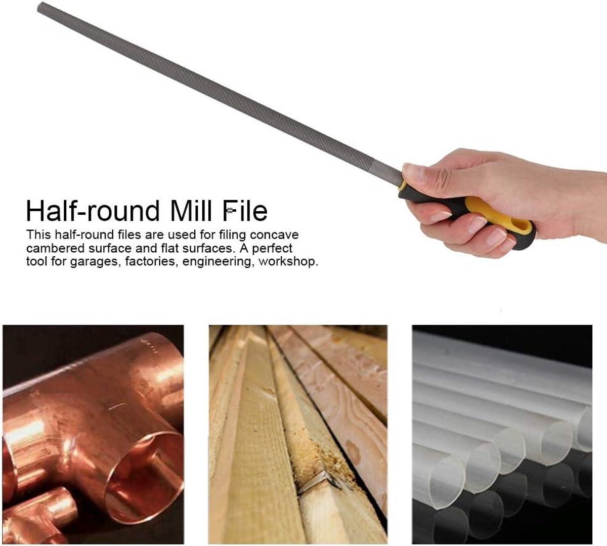 MK Stoer -Ronde Vijl van Carbon Tool Steel voor Metaalbewerking - Handvat - Grof - Rasp - 12 Inch lengte - Metaal - Staal - Geschikt voor Metaalbewerking - Zwart - Ronde Molen Handvat Slijpgereedschap