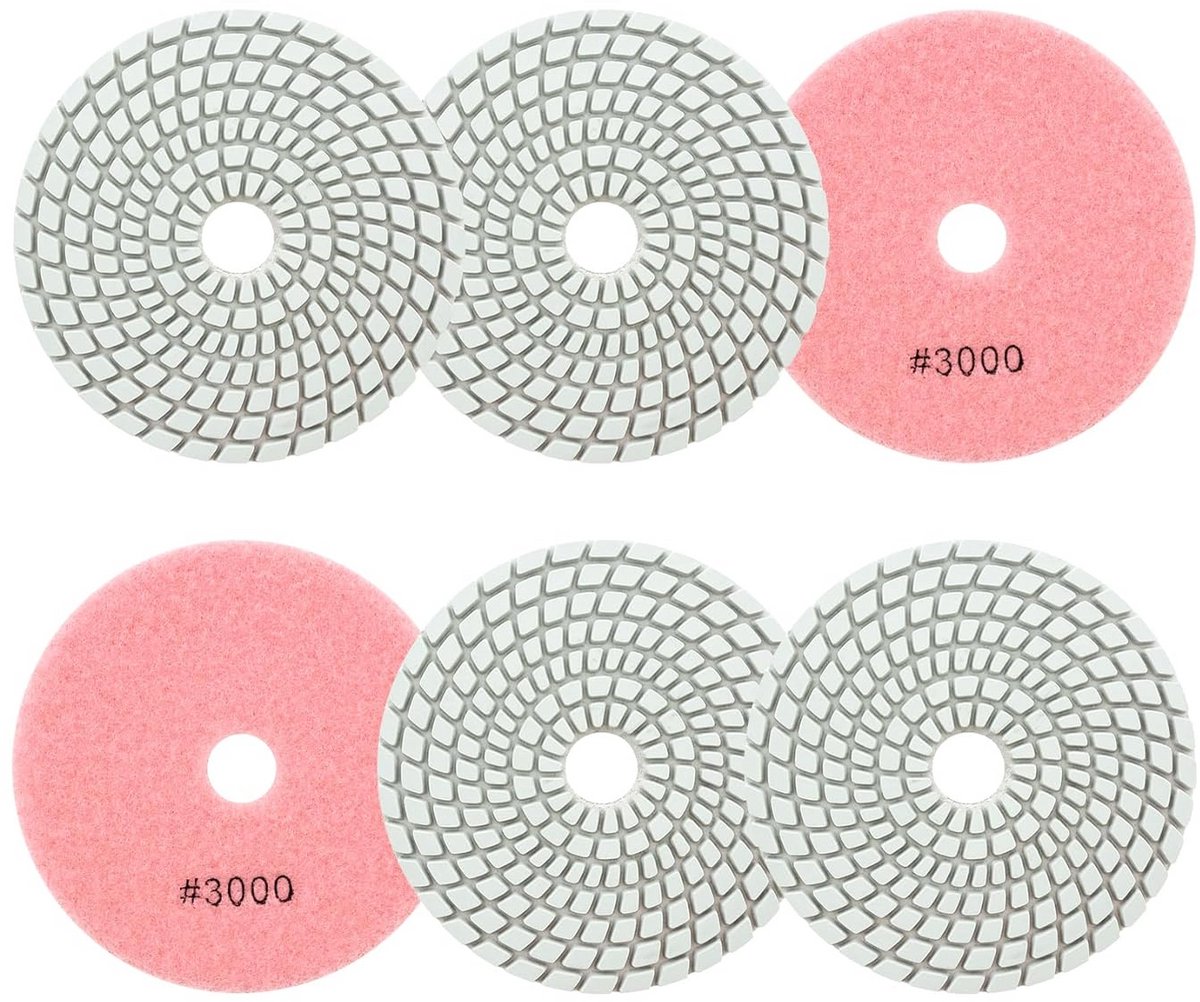 Diamant Polijstpads Set (6x) 100mm Korrel 3000 - Nat Gebruik voor Graniet, Marmer en Steen