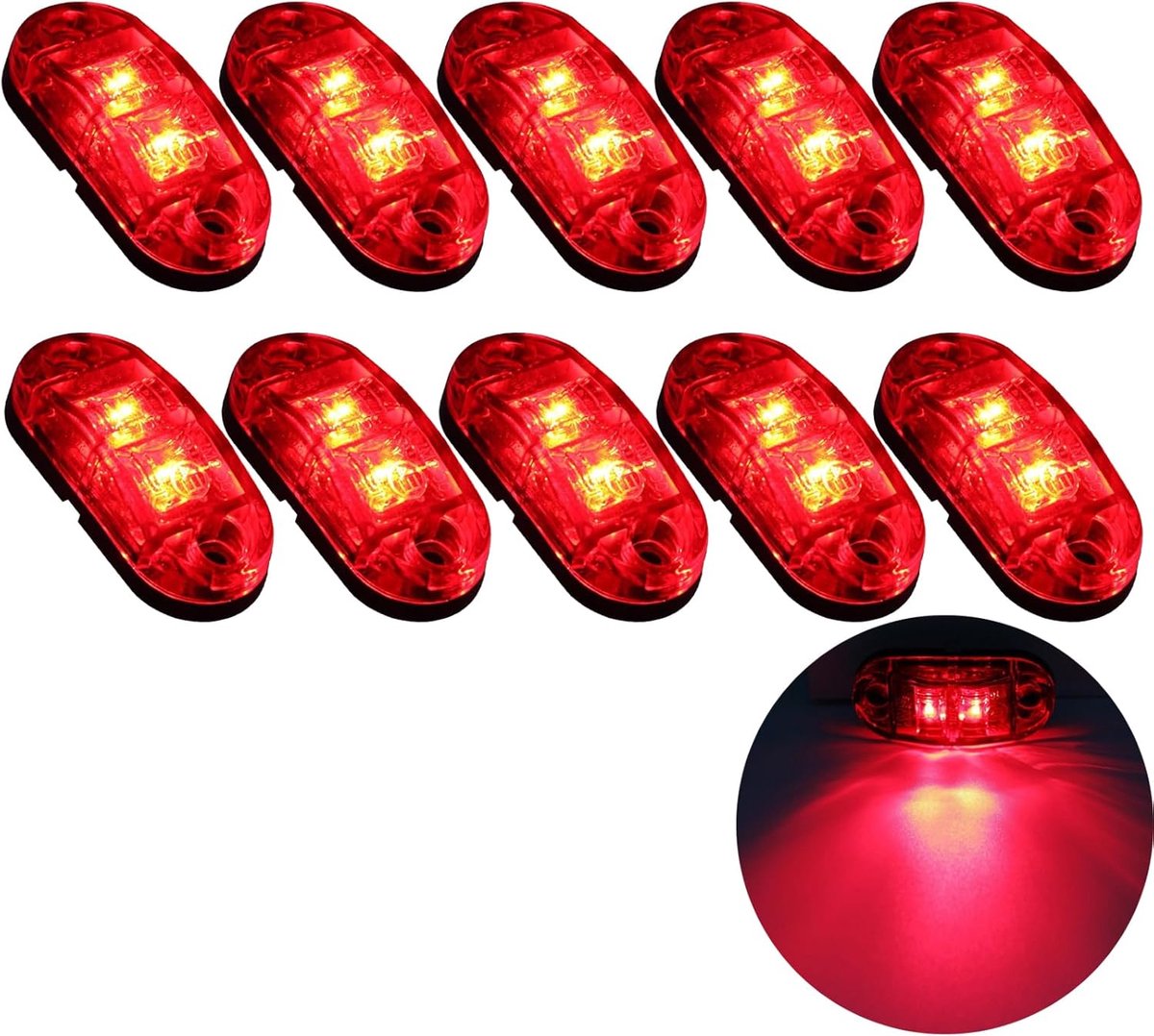 10 LED-zijmarkeringslichten (2 van elk), 12/24V LED-verstellichten, zijverlichting voor de aanhanger, waarschuwingslichten voor de camperaanhanger (rood).