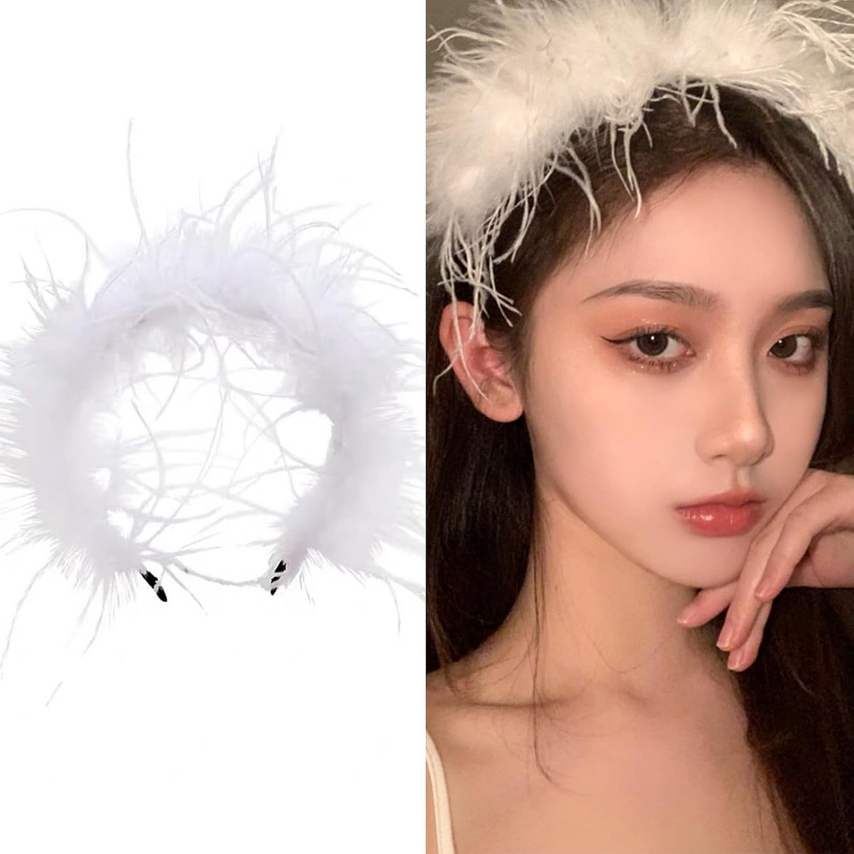 Elegante Haarband met Zwanenveren en Struisvogelveren voor Feest en Bruiloft