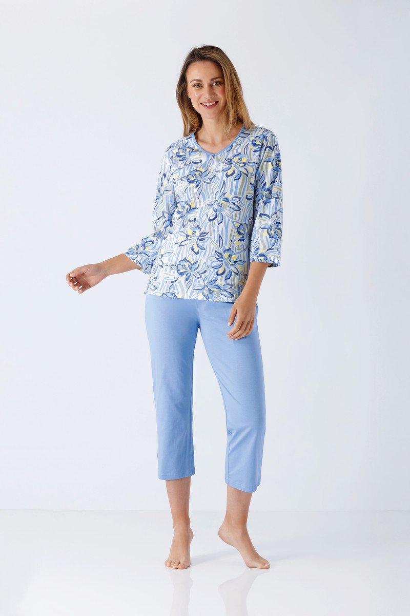 Hajo bloemen pyjama voor dames - Blauw - Maat - 52/54
