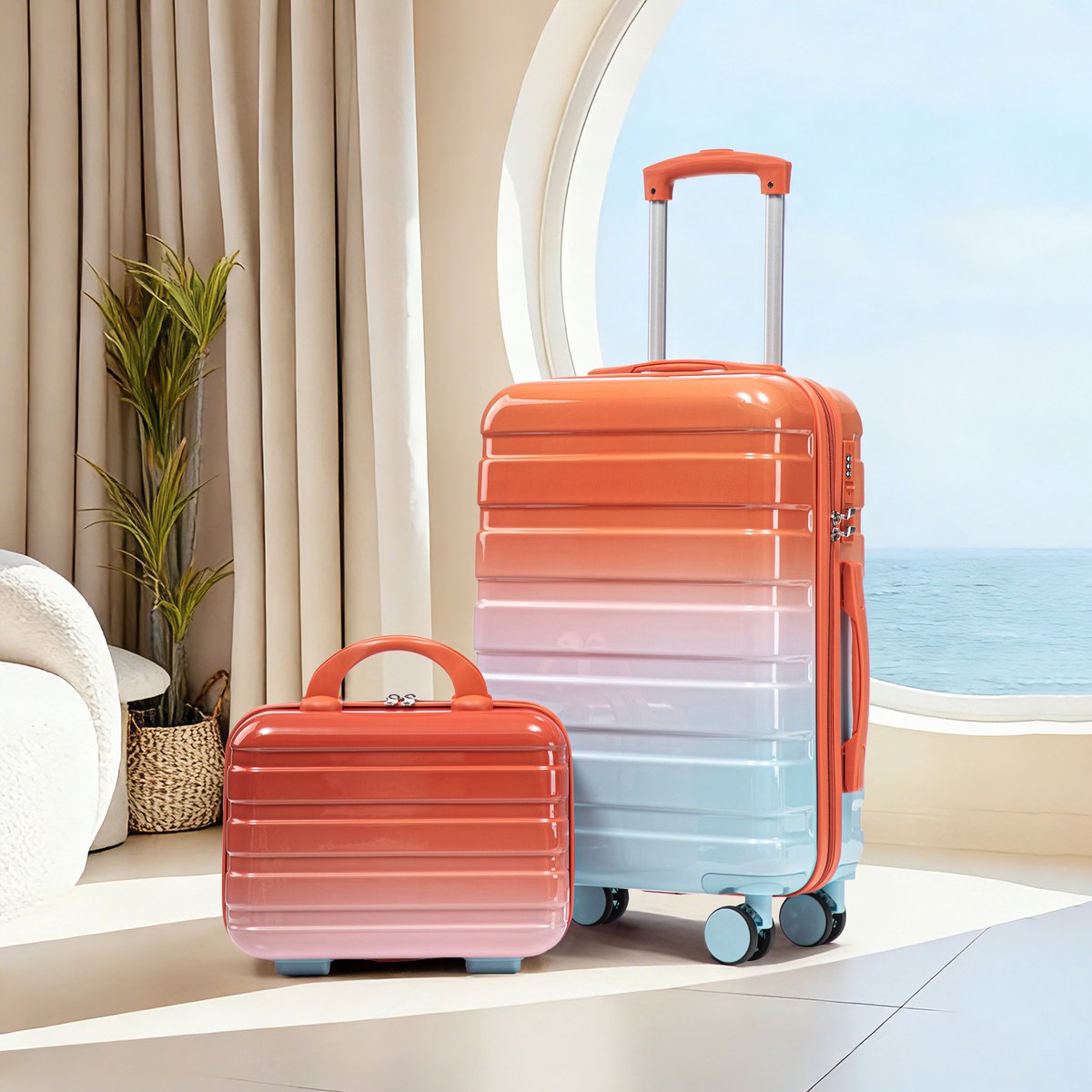 Kofferset – 2-Delig Met Cijferslot – 14 Inch En 20 Inch – Polycarbonaat – Rood – Reizen En Handbagage – 4 Wielen