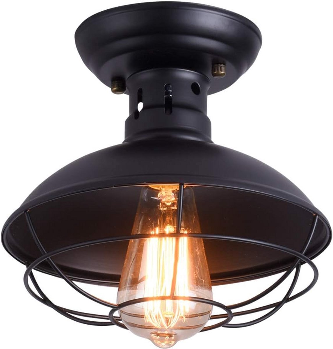 Rustieke industriële plafondlamp zwart voor hal, keuken en veranda