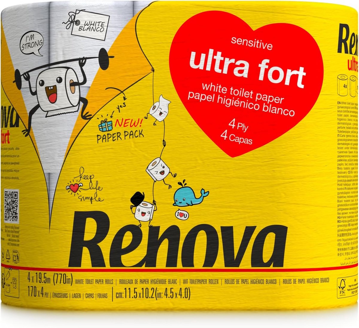 Ultrafort Toiletpapier Premium XXL, 4-rol, 4-laags, Verpakt in Papier, Plasticvrij, FSC-gecertificeerd