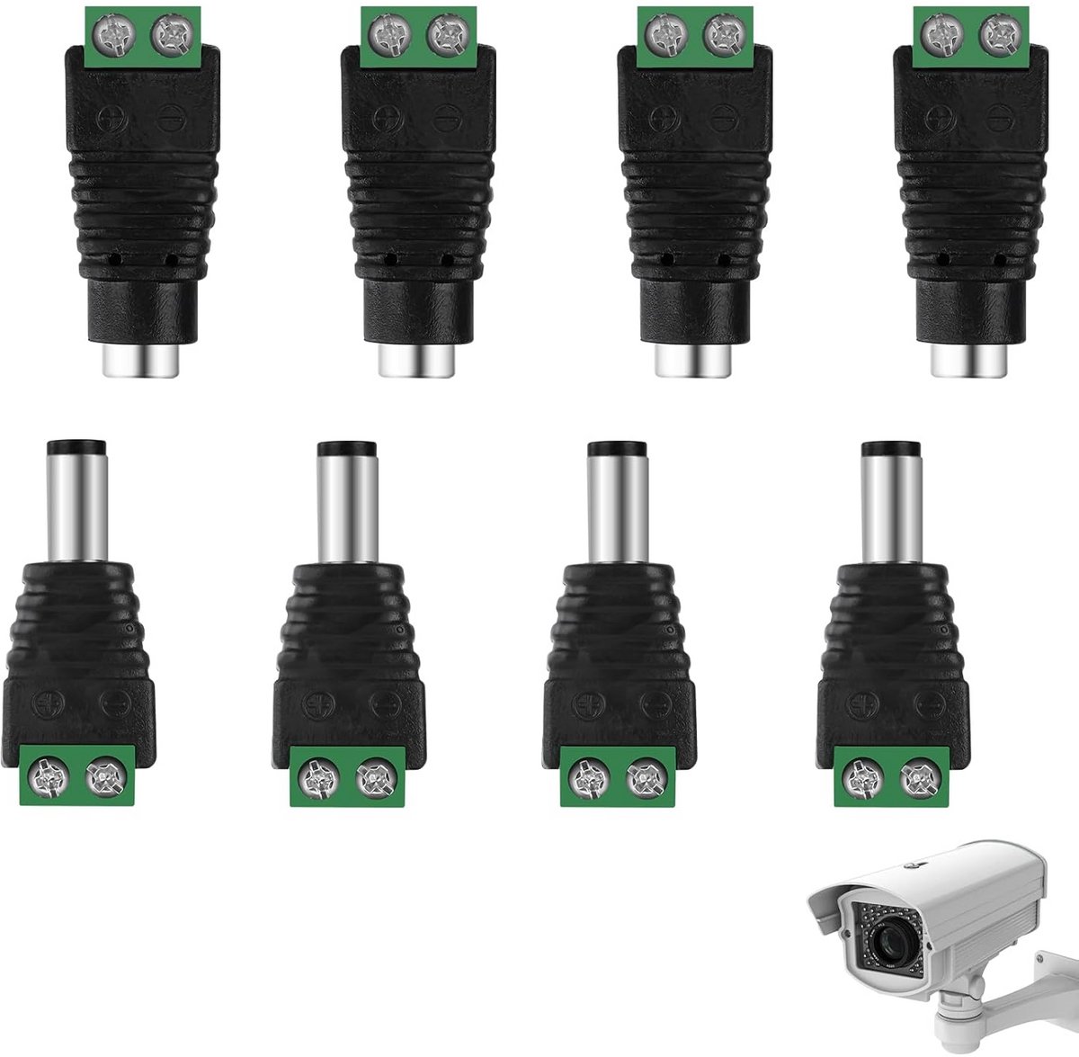 DC 5,5 mm x 2,1 mm stekker en bus 12V - 8 paar mannelijke en vrouwelijke adapters voor videobewakingscamera's en LED-lichtstrips
