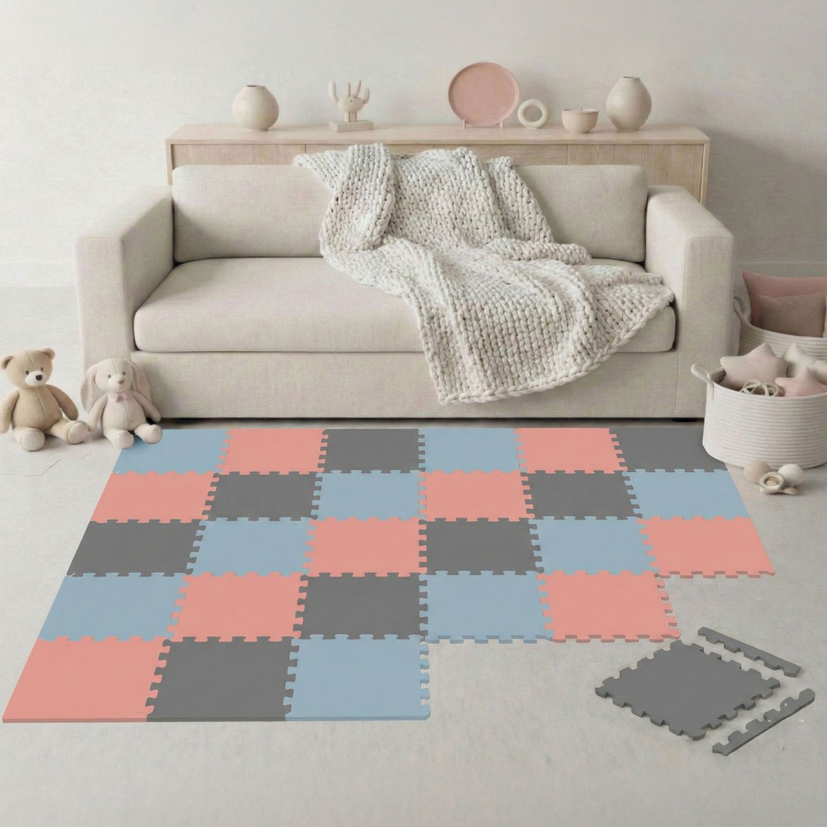 27-delige Kinder Puzzelmat - TÜV-getest - 30x30 cm EVA Foam Tegels met Randen - Opvouwbare Speelmat met Antislip Oppervlak - Isolerende Vloermat voor Kinderkamer
