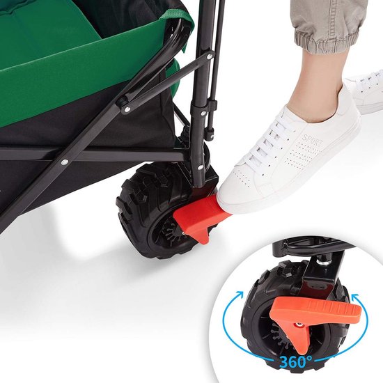 Bolderkar met Dak - Opvouwbare Offroad Tuinkar met Rem en Staartzak - Zwart/Groen van LifeGoods — afbeelding 2
