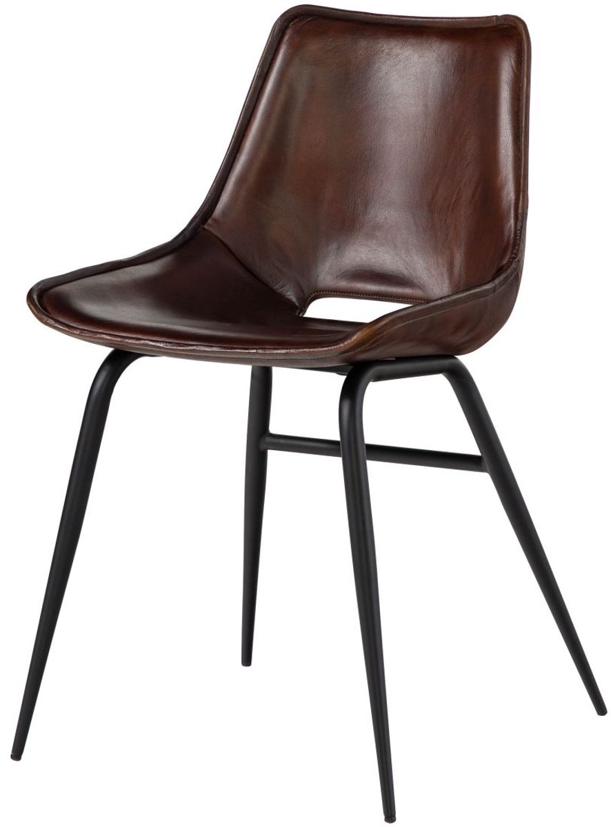 MASSIVMOEBEL24 .DE gestoffeerde stoel bruin echt leer (buffel) deels gemonteerd IRON LABEL #22