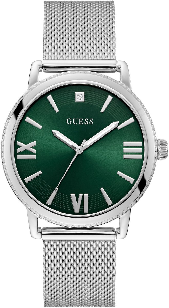 Guess Nolan Quartz Analoog Horloge Silver Tone Behuizing: 100% Roestvrij Staal| Armband: Mesh 42 mm U1452G1M