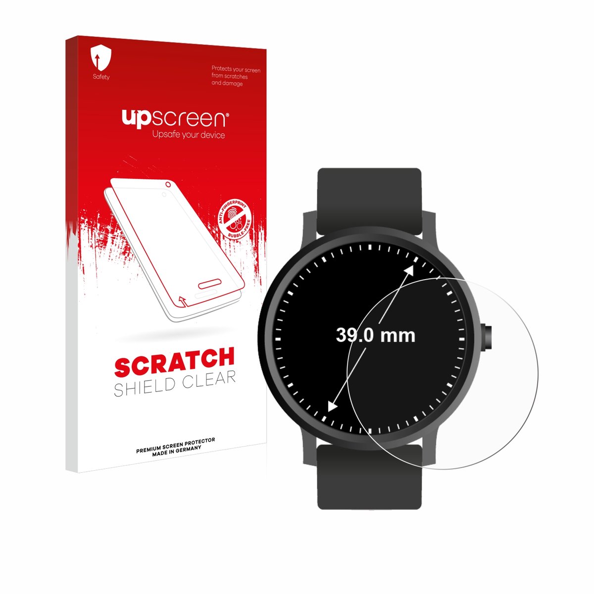 upscreen - Screenprotector voor Horloges (Rond, ø: 39 mm) - Folie Beschermfolie transparant