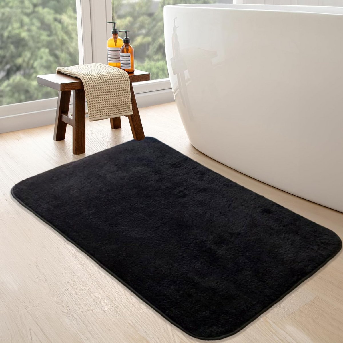 Bonny Home Zwarte badmat, antislip, 80 x 150 cm, pluche badmat, zachte bad- en douchemat,