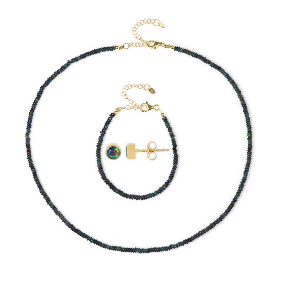 Cavill - Zilveren Sieraden Set - 925 Sterling Zilver met 32,38 ct Mezezo Ethiopische Opaal - Oorbellen, Ketting & Armband
