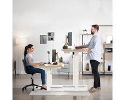 Elektrisch Verstelbaar Bureau – Zit-Sta Bureau – Hoogte Verstelbaar Bureau – Thuiswerk Bureau – Ergonomisch Bureau – Beige Wit 140x70 cm – 3 Geheugenstanden – Stalen Frame 70 kg Draagvermogen