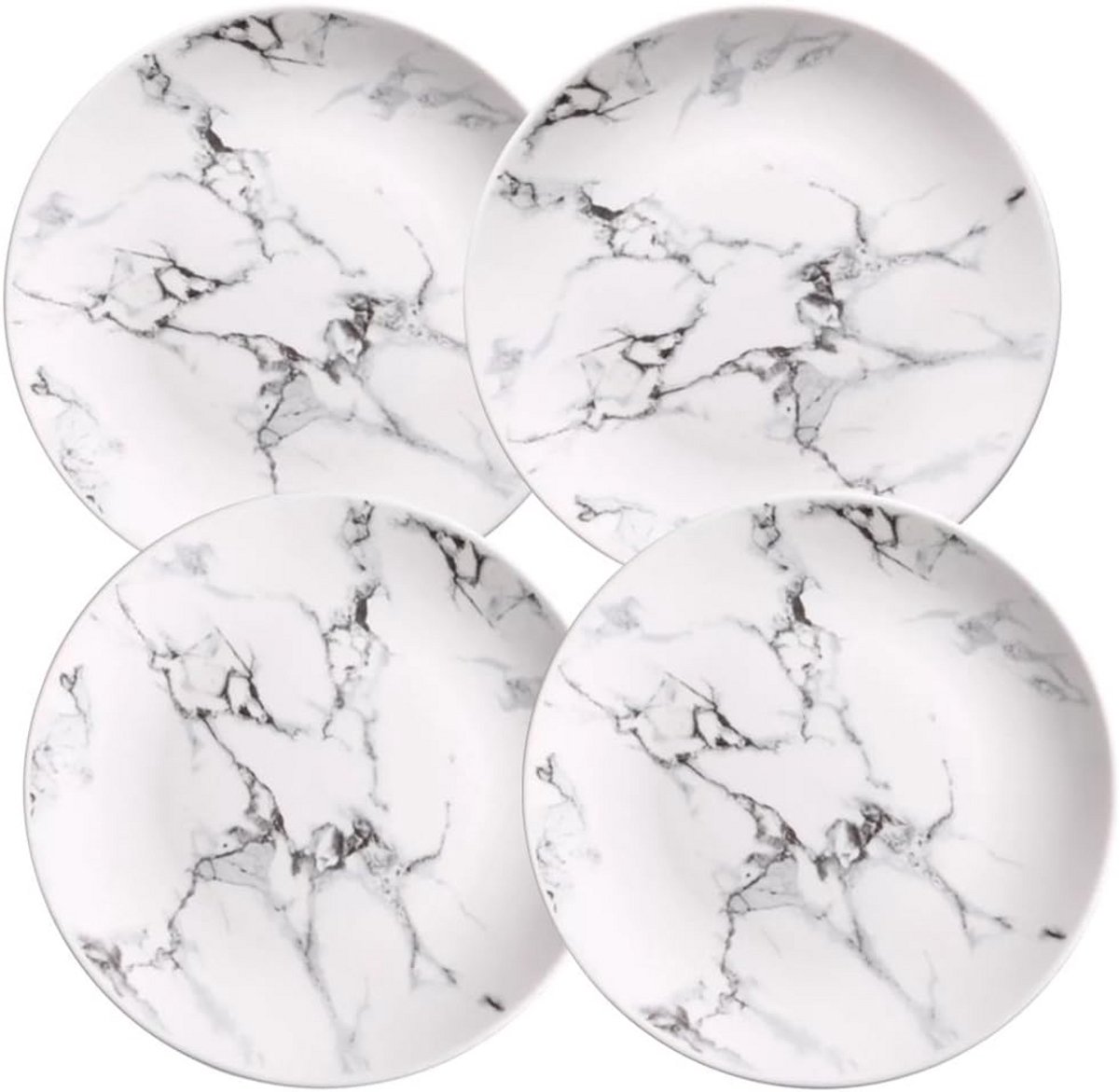 Set van 4 Porseleinen Diner Borden met Marmer Dessin (25 cm)
