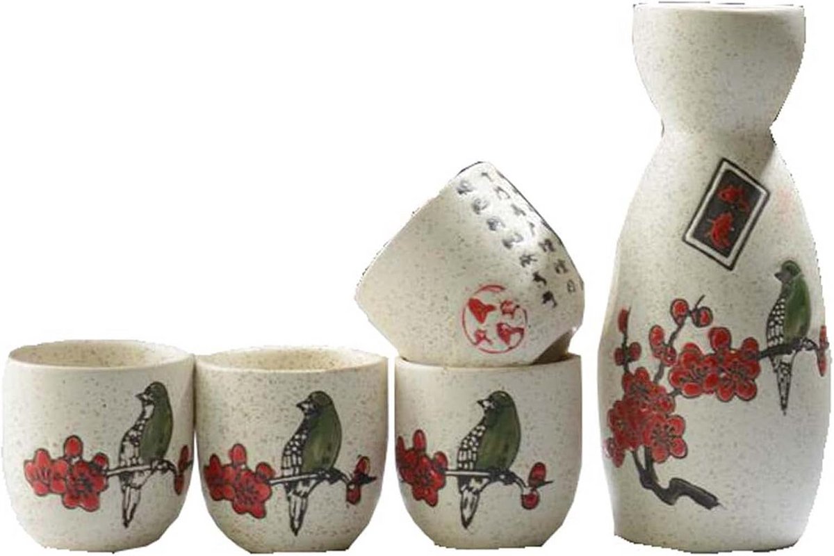 Set van 5 Keramische Sake Kopjes en Kan voor Warme of Koude Drank
