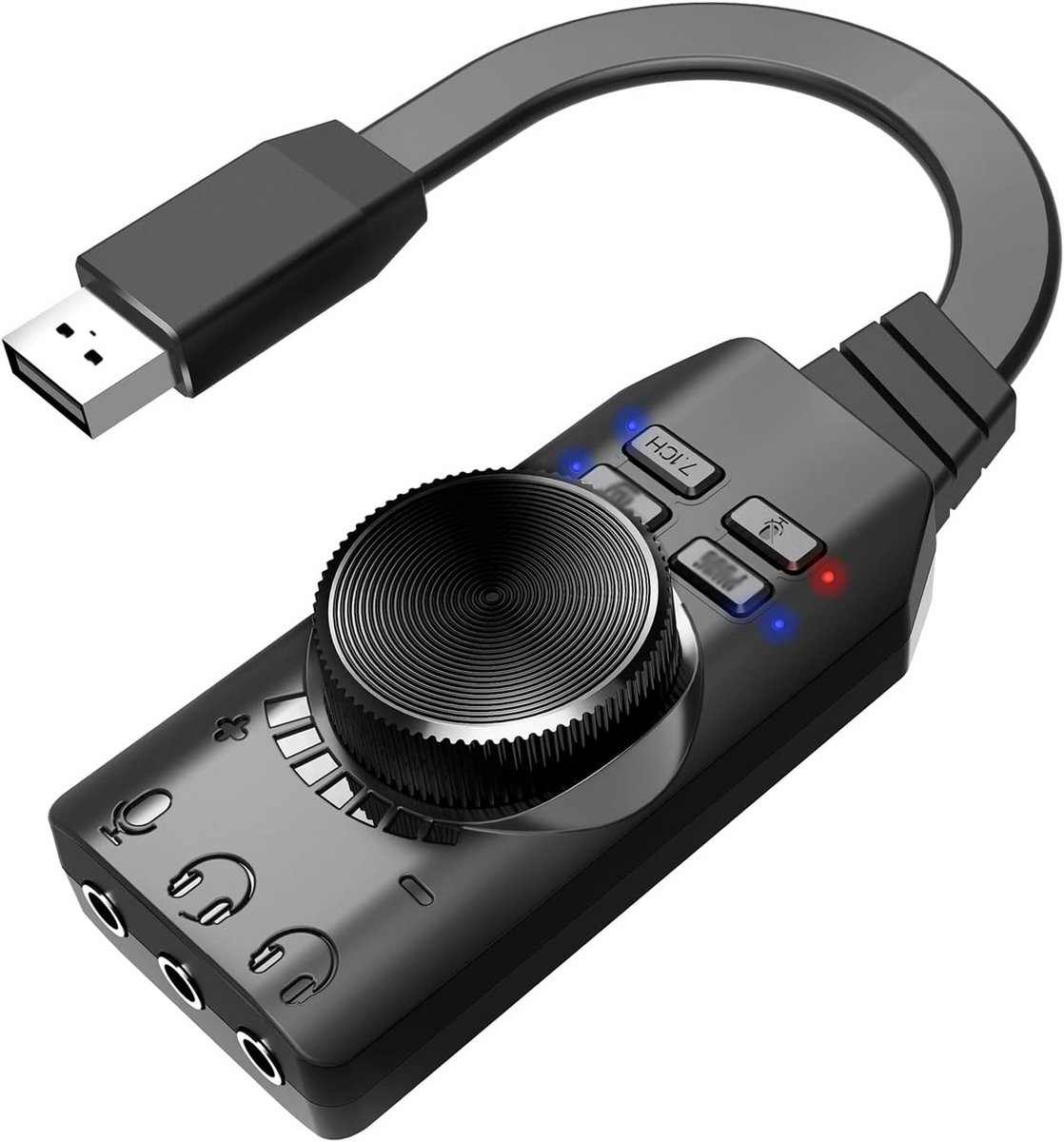 USB-geluidskaart met virtueel 7.1 surround-geluid voor gaming en audio