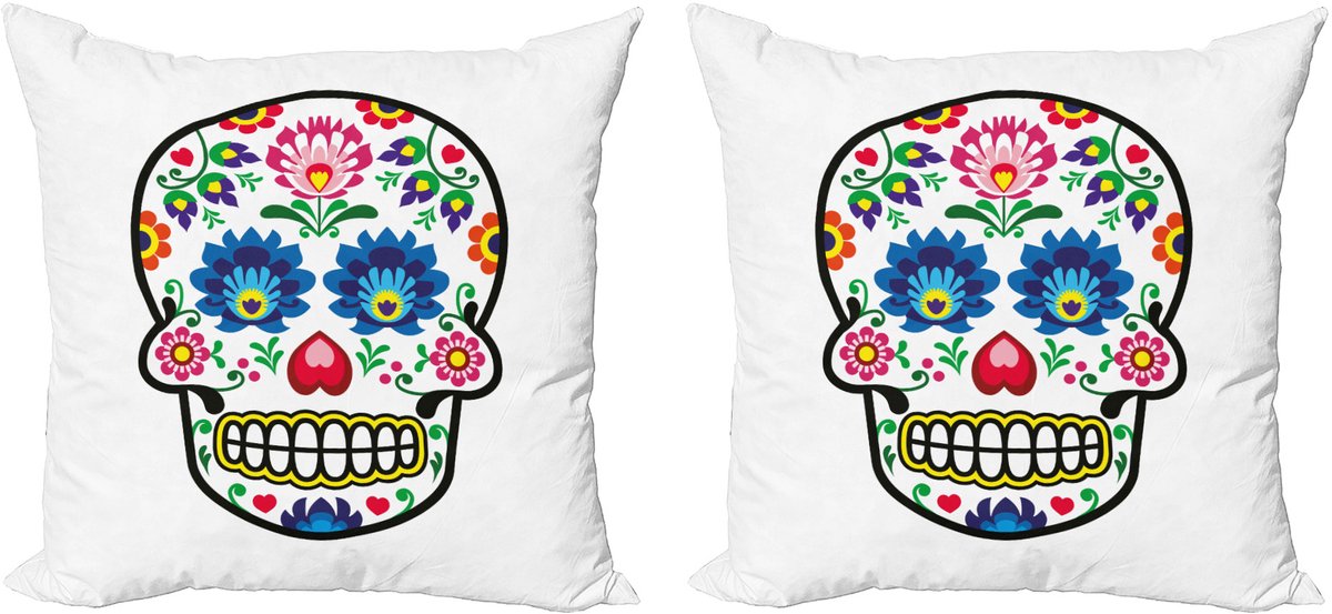 ABAKUHAUS Suikerschedel Kussensloopset (2 stuks), Poolse volkskunstdecoratie met ritssluiting, 50 cm, veelkleurig