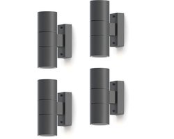 Calex Wandlamp Up & Downlight Turin - 2x GU10 - IP54 Water- en Stofbestendig - Geschikt voor Binnen en Buiten - Eenvoudige installatie - Cilinder - 4-Pack
