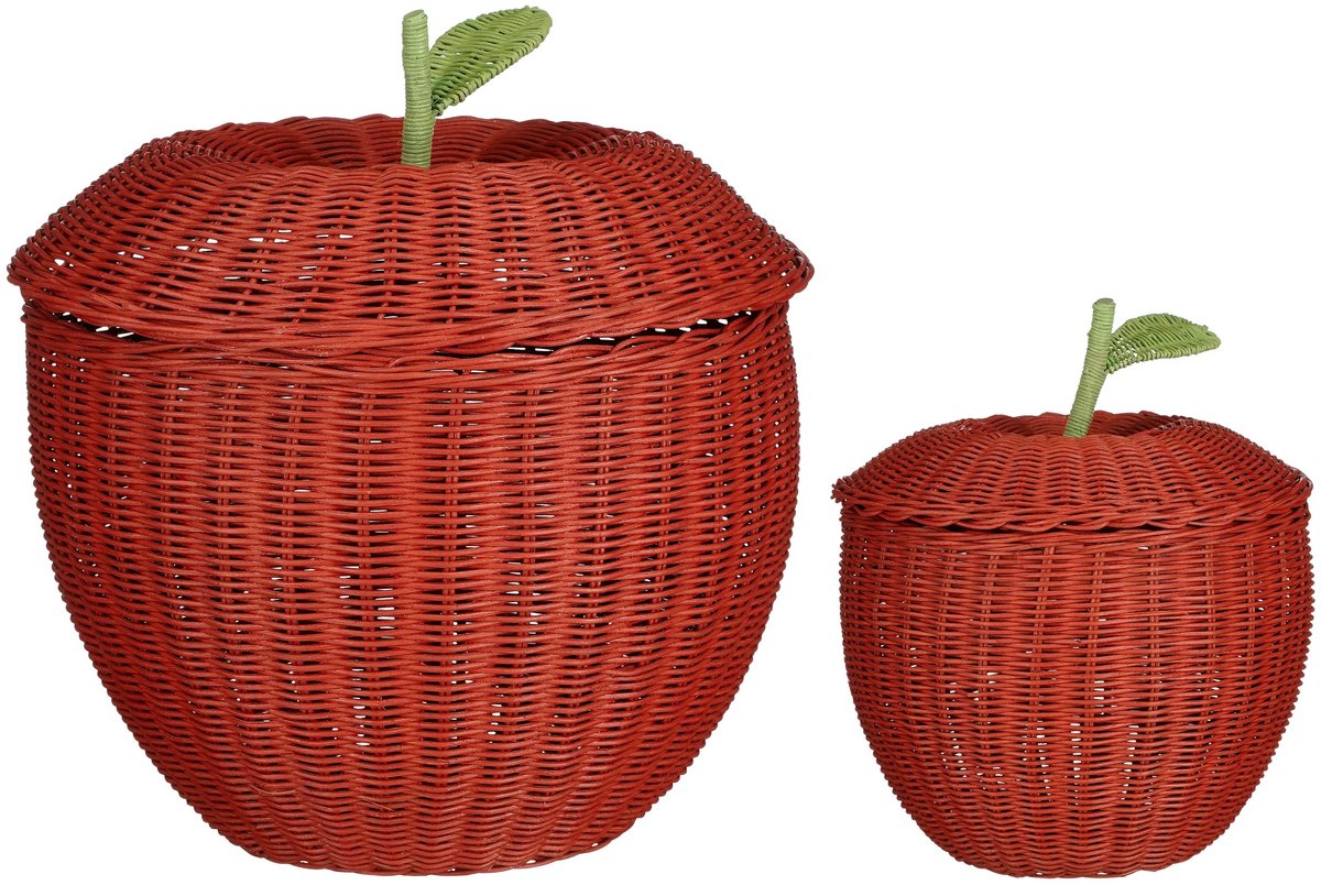 Basket with lid pink set of 2 - h26xd30cm
