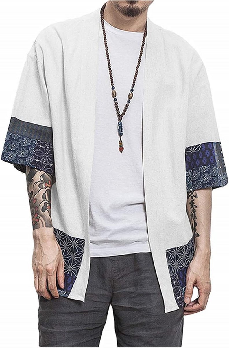 Heren Zomerjas Kimono Stijl Cardigan Katoen Linnen Lichtgewicht Casual