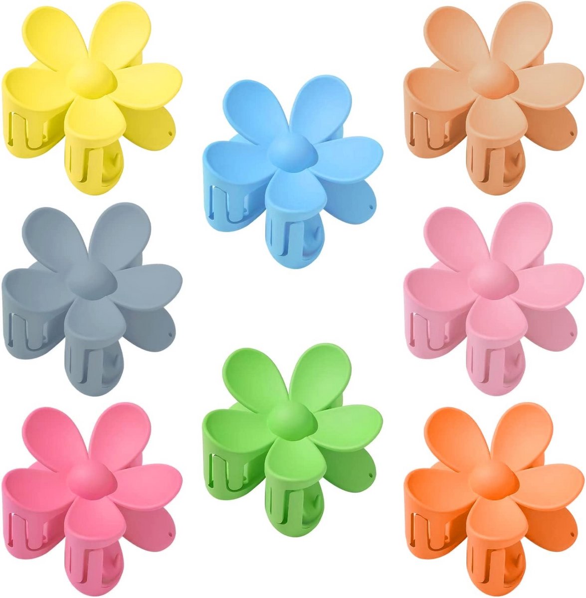 8 Stuks Luxe Bloem Haarclips Set - Matte Antislip Kaak Klemmen voor Diverse Kapsels