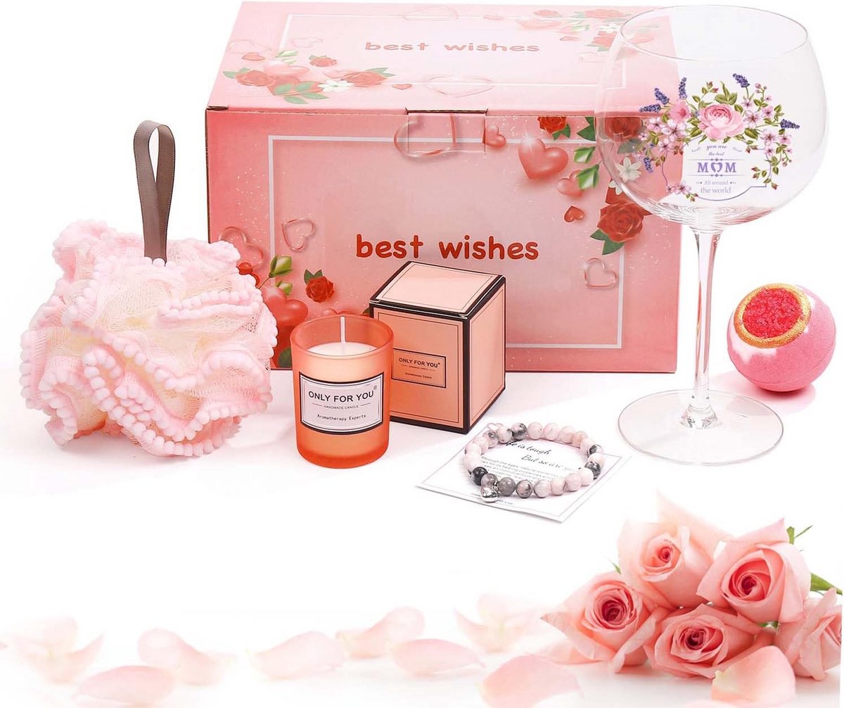 Groot Gin Glas met Bloemdecoratie uniek Cadeau voor Moeder