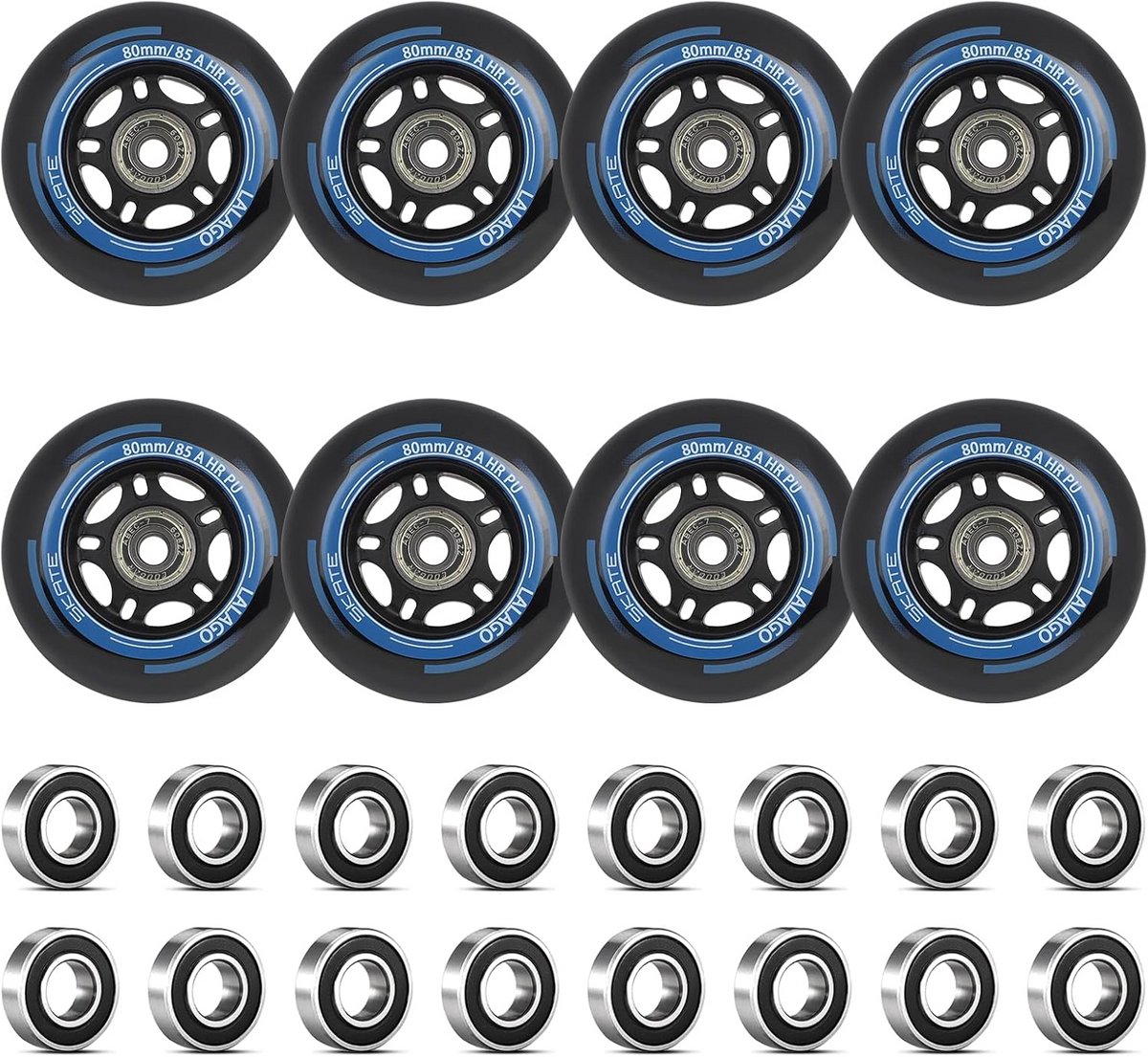 Set van 8 Inline Skate Wielen 80mm 85A met ABEC-9 Lagers voor Binnen en Buiten