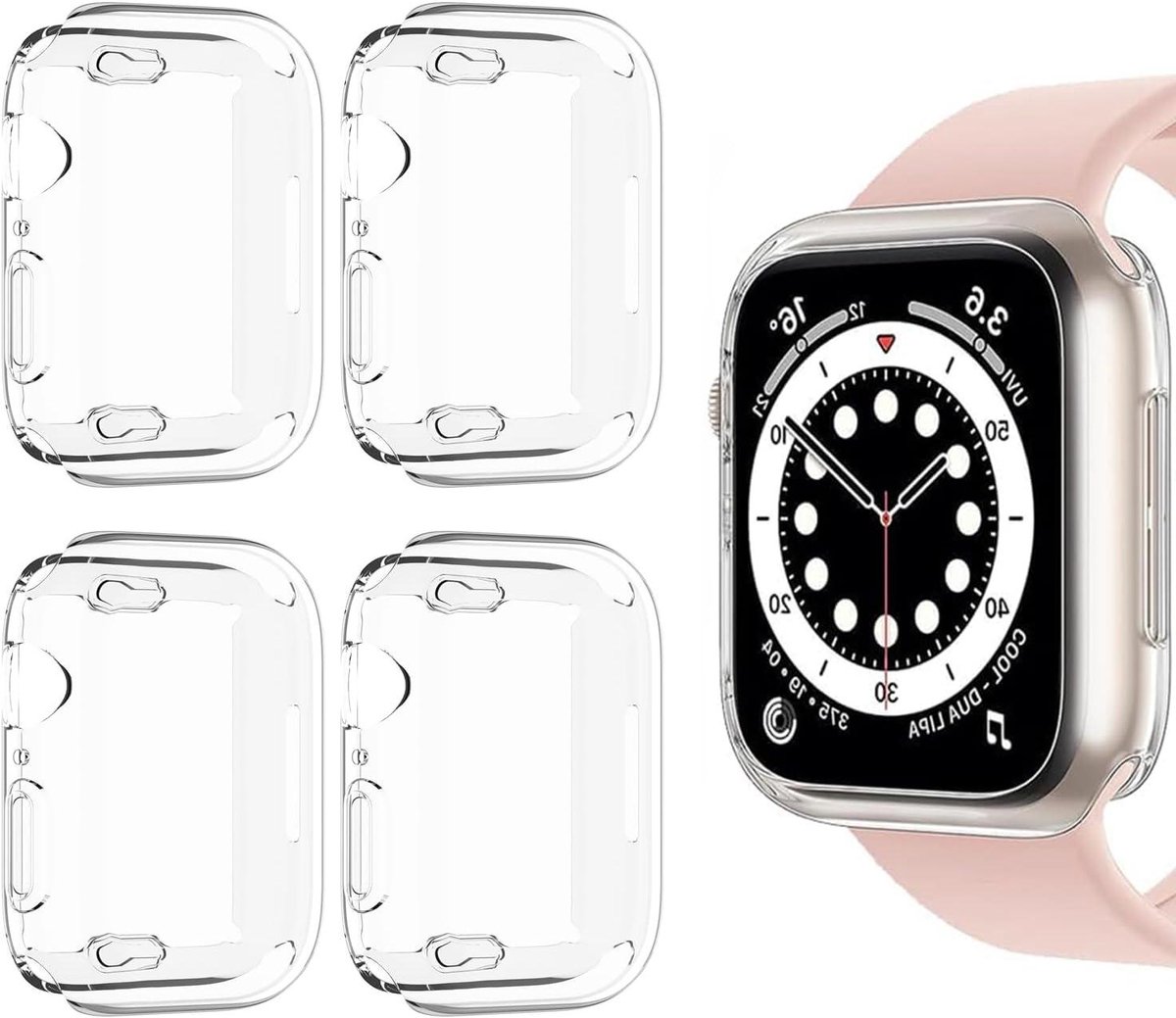 Transparante hoes voor horloge, set van 4, all-inclusive soft shell, bescherming voor Apple Watch S4-5-6-SE2.