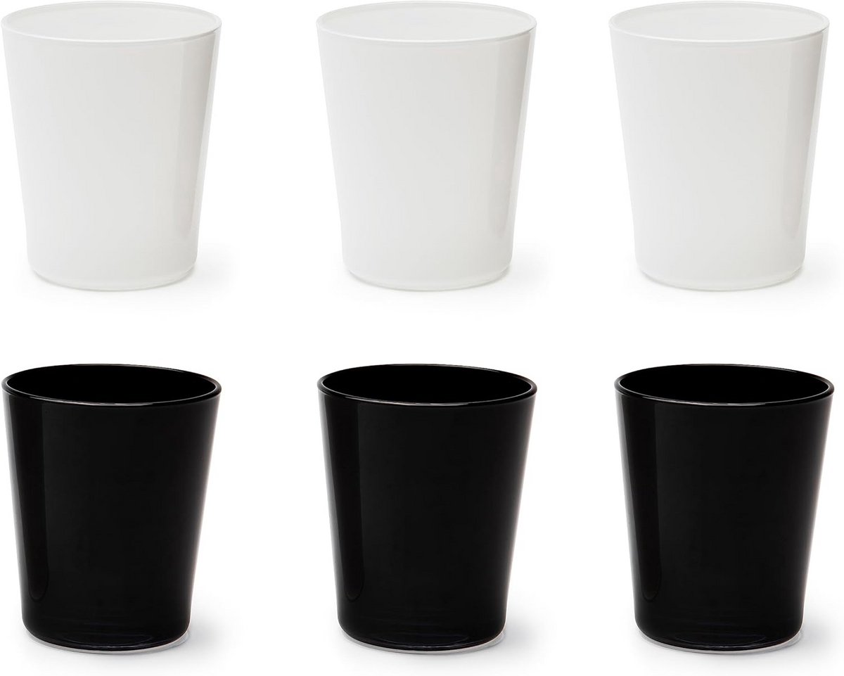 Set van 6 mondgeblazen drinkglazen, wit en zwart, 300 ml