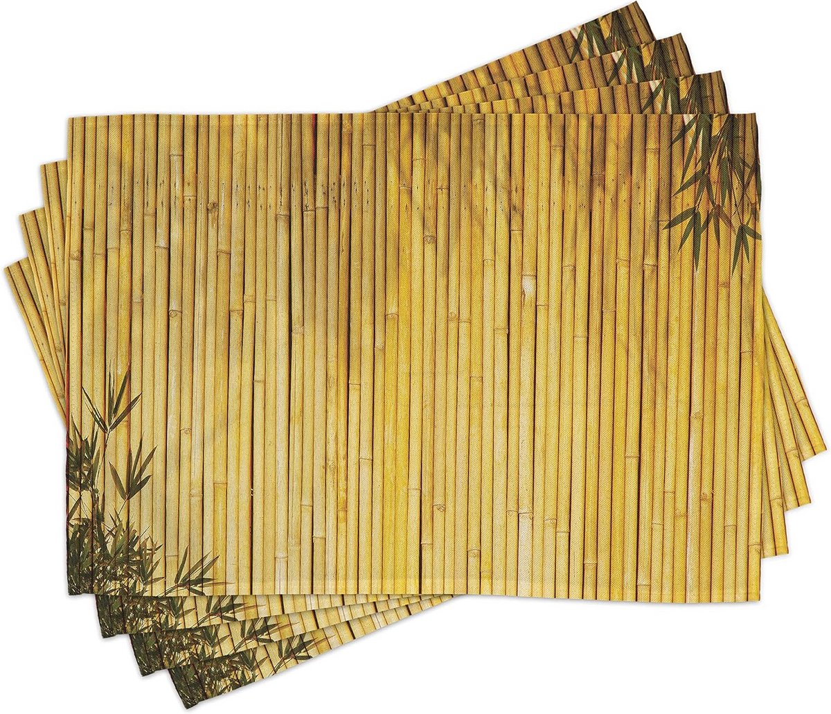 Set van 4 Wasbare Stoffen Placemats met Natuur Hout en Bladeren Print
