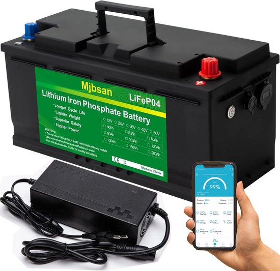 12V 100Ah LiFePO4 Accu voor Camper, Zonnepanelen & Boten - Krachtige Lithium Deep Cycle Batterij met 100A BMS